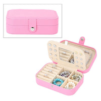 Pink Faux Leather Jewelry Organizer with Button Closure (6.49"x4.53"x2.17")