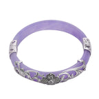 157.00 ctw Purple Jade, Swiss Marcasite Bangle Bracelet in Black Oxidized Sterling Silver (6.75 in)