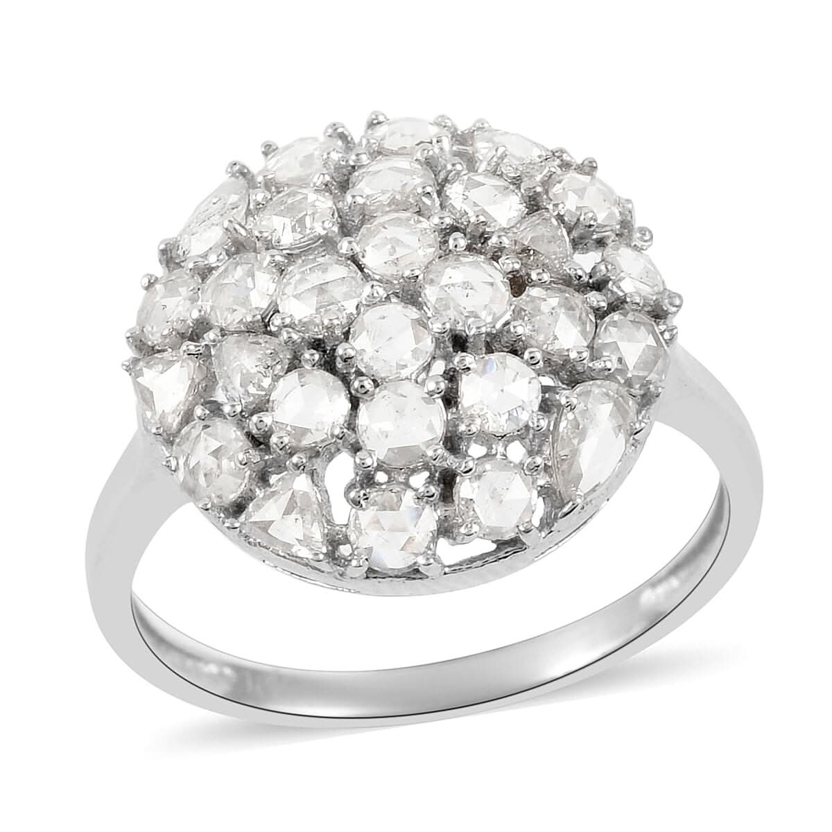 2.15 ctw Rose Cut Diamond G-H SI Ring in 18K White Gold (Size 7.0) 3.60 Grams (1)