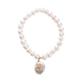 White Freshwater Pearl and Simulated Multi Diamond Coin Cultured Pearl Charm with Dragonfly Stretch Bracelet in Goldtone 0.10 ctw - Sticky add to cart bar