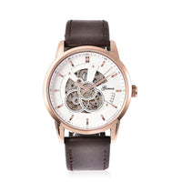 GENOA Automatic Movement Water Resistant Watch with Black Leather Band and Stainless Steel Back