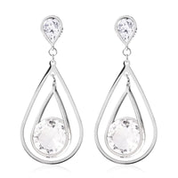 Simulated Diamond Double Tear Drop Earrings in Stainless Steel