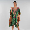 JOVIE Green Cheetah V-Neck Kaftan - One Size Fits Most - Sticky add to cart bar