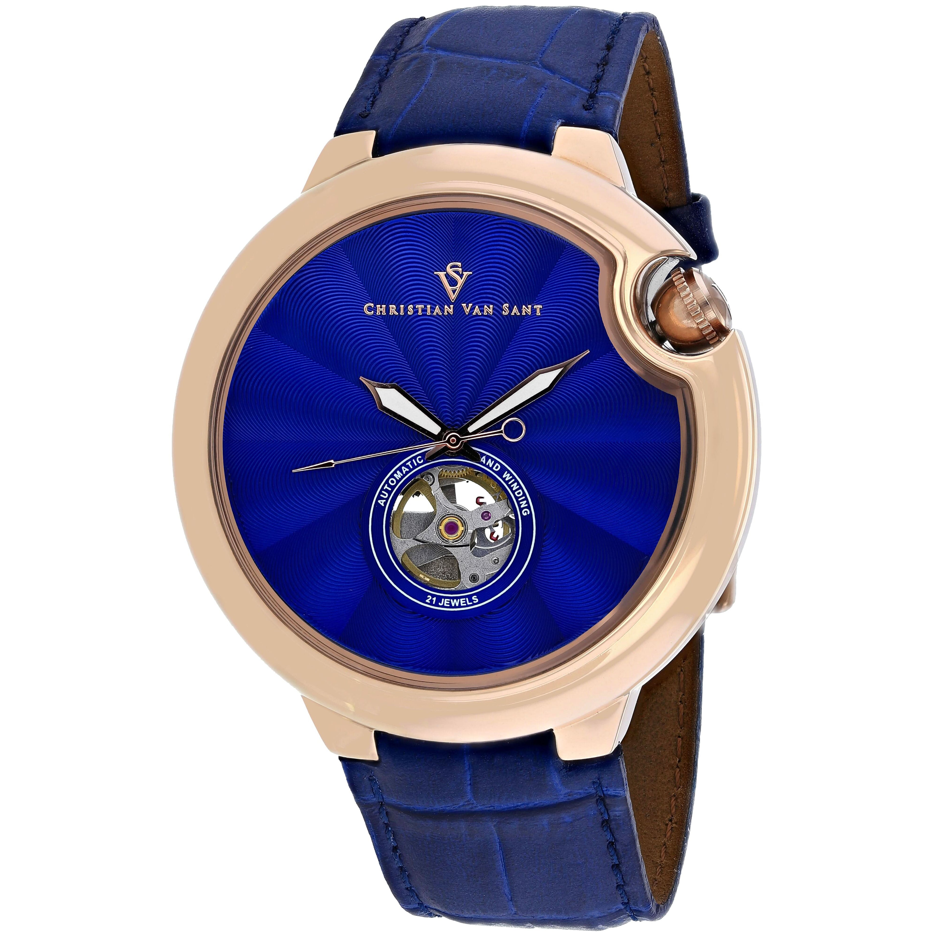 Christian Van Sant Cyclone Automatic Movement Watch with Red Leather Band 46mm (1)