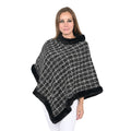 Black Checkered Pattern Poncho with Faux Fur Trim - Sticky add to cart bar