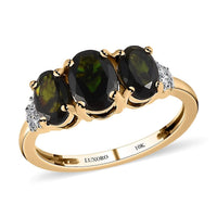 LUXORO 10K Yellow Gold Premium Natural Ambanja Demantoid Garnet and Moissanite Sunburst Ring 0.75 ctw