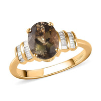 Doorbuster LUXORO 14K Yellow Gold Premium Natural Golden Tanzanite and G-H I3 Diamond Ring 2.40 Grams 2.10 ctw
