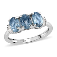 Doorbuster LUXORO 14K White Gold AAA Santa Maria Aquamarine, Diamond (G-H, I3) Trilogy Ring (Size 7.0) 1.25 ctw