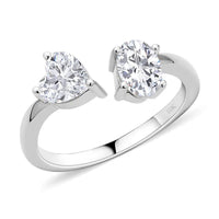 LUXORO 10K White Gold Moissanite Byapss Openable Heart and Oval Ring (Size 6.0) (3 g) 1.60 ctw