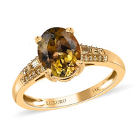 LUXORO 14K Yellow Gold Premium Natural Golden Tanzanite and I3 Natural Yellow Diamond Ring (Size 6.0) 2.50 Grams 2.00 ctw