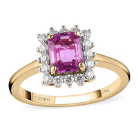 Doorbuster LUXORO 10K Rose Gold AAA Madagascar Pink Sapphire and Moissanite Halo Ring 2.15 Grams 1.40 ctw