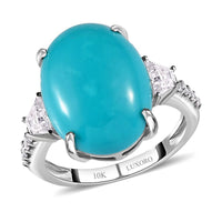 LUXORO 10K White Gold Premium American Natural Sleeping Beauty Turquoise and Moissanite Ring (Size 10.0) 2.40 Grams 8.40 ctw
