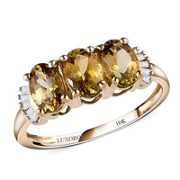 LUXORO 10K Yellow Gold Premium Natural Golden Tanzanite and Diamond 3 Stone Ring (Size 10.0) 1.50 ctw