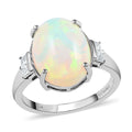 Certified LUXORO 14K White Gold AAA Ethiopian Welo Opal and G-H I2 Diamond Ring 3.66 Grams 3.90 ctw - Sticky add to cart bar