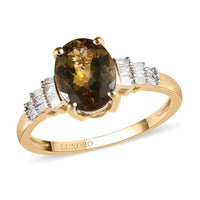 LUXORO 10K Yellow Gold Premium Natural Golden Tanzanite and Diamond Ring 2.25 ctw