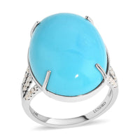 Doorbuster LUXORO 14K White Gold AAA American Natural Sleeping Beauty Turquoise and G-H I2 Diamond Split Shank Ring 3.55 Grams 14.30 ctw