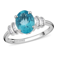 LUXORO 10K White Gold AAA Madagascar Paraiba Apatite and Diamond Ring 2 Grams 1.65 ctw