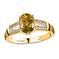 LUXORO 14K Yellow Gold AAA Natural Canary Tourmaline, Natural Yellow and White Diamond Ring (Size 6.0) 3.25 Grams 1.50 ctw