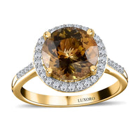 LUXORO 14K Yellow Gold Premium Natural Golden Tanzanite and G-H I3 Diamond Halo Ring 3.25 Grams 3.40 ctw