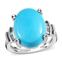 LUXORO 10K White Gold Premium American Natural Sleeping Beauty Turquoise and Blue Diamond Ring 3.70 Grams 7.65 ctw