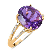 LUXORO 10K Yellow Gold Premium Uruguayan Amethyst and Moissanite Split Shank Ring 2.30 Grams 4.60 ctw