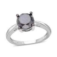 LUXORO 10K White Gold Black Diamond Solitaire Ring 2.70 Grams 3.00 ctw
