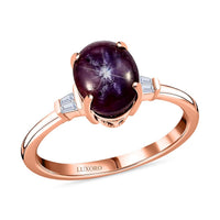 LUXORO 10K Rose Gold Indian Star Ruby and Diamond Ring 2.20 Grams 3.35 ctw