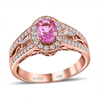 Certified & Appraised Iliana 18K Rose Gold AAA Madagascar Pink Sapphire, Diamond (G-H, SI) (0.37 cts) Halo Ring (5.50 g) 1.40 ctw