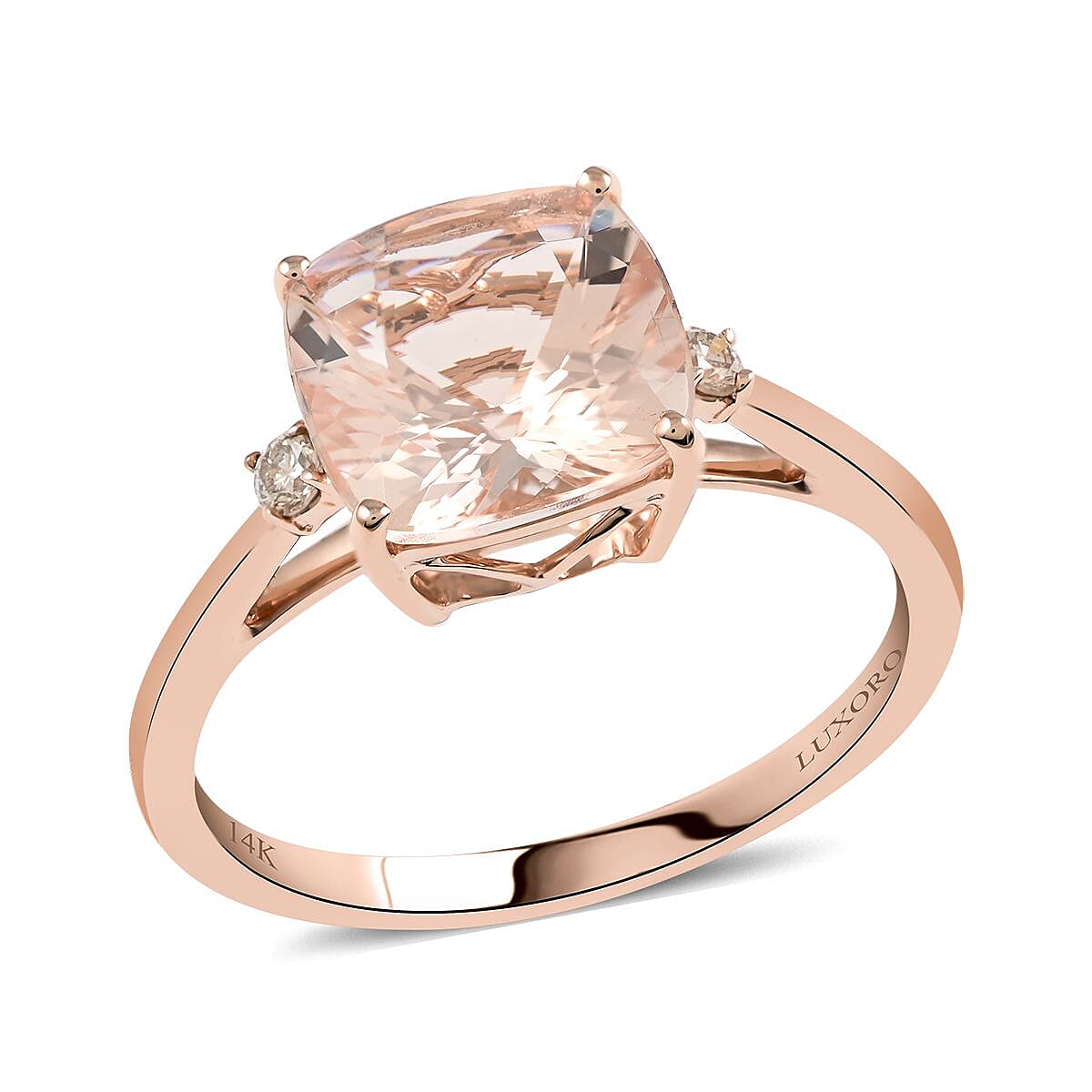 Luxoro 14K Rose Gold AAA Marropino Morganite and Diamond Ring