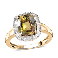 LUXORO 10K Yellow Gold Premium Natural Golden Tanzanite and Diamond Halo Ring 2.75 Grams 2.50 ctw