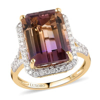 LUXORO 10K Yellow Gold AAA Anahi Ametrine and Moissanite Ring 3 Grams 8.15 ctw