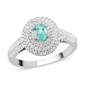 Doorbuster Certified & Appraised RHAPSODY 950 Platinum AAAA Paraiba Tourmaline and E-F VS Diamond Double Halo Ring 6.42 Grams 0.90 ctw - Sticky add to cart bar