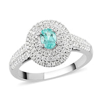 Doorbuster Certified & Appraised RHAPSODY 950 Platinum AAAA Paraiba Tourmaline and E-F VS Diamond Double Halo Ring 6.42 Grams 0.90 ctw