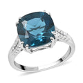 Certified 10K White Gold AAA London Blue Topaz and Diamond G-H I1 Ring 2.70 Grams 7.10 ctw - Sticky add to cart bar