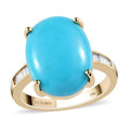 LUXORO 10K Yellow Gold AAA AMERICAN Natural Sleeping Beauty Turquoise and Diamond Ring 3.50 Grams 8.00 ctw - Sticky add to cart bar