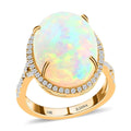 Certified & Appraised ILIANA 18K Yellow Gold AAA Ethiopian Welo Opal and G-H SI Diamond Halo Ring 5.85 Grams 9.50 ctw - Sticky add to cart bar