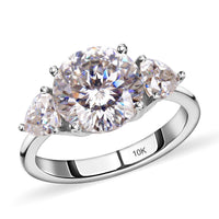 LUXORO 10K Yellow Gold 120 Facet Moissanite Trilogy Ring (Size 9.0) 3 Grams 4.40 ctw