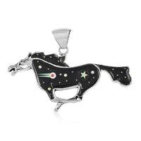 Santa Fe Style Black Onyx 1.75 ctw Horse with Moon and Stars Pendant in Sterling Silver