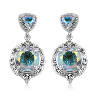 Mercury Mystic Topaz and White Zircon Dangling Earrings in Platinum Over Sterling Silver 7.40 ctw