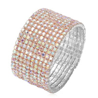Simulated Mystic White Crystal Multi-Row Bangle Bracelet in Silvertone (7.00 In)