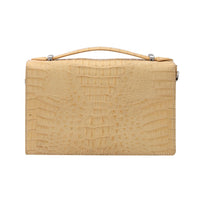 RIVER Brand Closeout, Organic Caiman Crocodile Natural Creamy White Shoulder Bag (8.34"x5.31"x2.75")