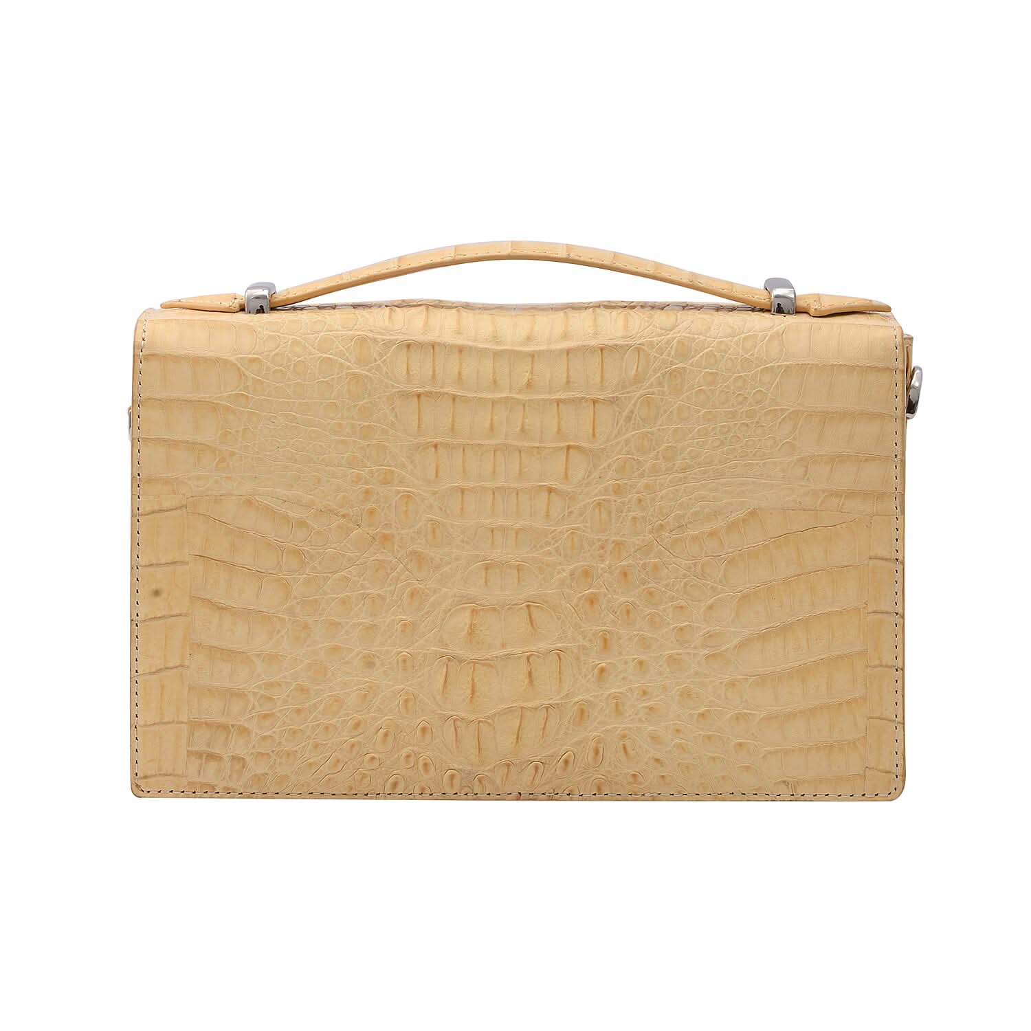 RIVER Brand Closeout, Organic Caiman Crocodile Natural Creamy White Shoulder Bag (8.34"x5.31"x2.75") (1)