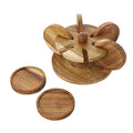 Set of 6 Handcrafted Teak Wooden Coasters  with Hand Carved Stand - Sticky add to cart bar