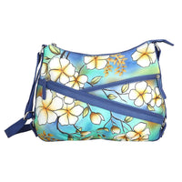 SUKRITI Navy Blue Peacock Feather Genuine Leather Hobo Crossbody Bag (14.5"x10.75") with Adjustable Shoulder Strap