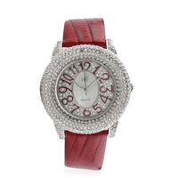 ADEE KAYE Bello Austrian Crystal Japanese Movement Genuine Leather Watch in Black (43mm)