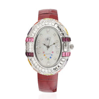 ADEE KAYE Crown Austrian Crystal Japanese Movement Watch with Genuine Leather Strap (Black 34mm)