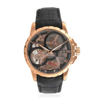 ADEE KAYE La Gear Mechanical Movement Watch with Genuine Leather Strap in Black (48mm)