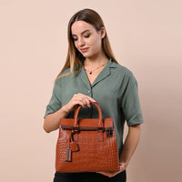 Hong Kong Closeout Collection Black Genuine Leather Crocodile Embossed Pattern Convertible Tote Bag