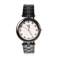 EON 1962 Diamond Swiss Movement MOP Dial Watch with White Ceramic Strap 0.10 ctw