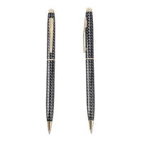Set of 2 Ball Point Pens Studded with White Crystal Made with Swarovski in Gift Box -Brown Black